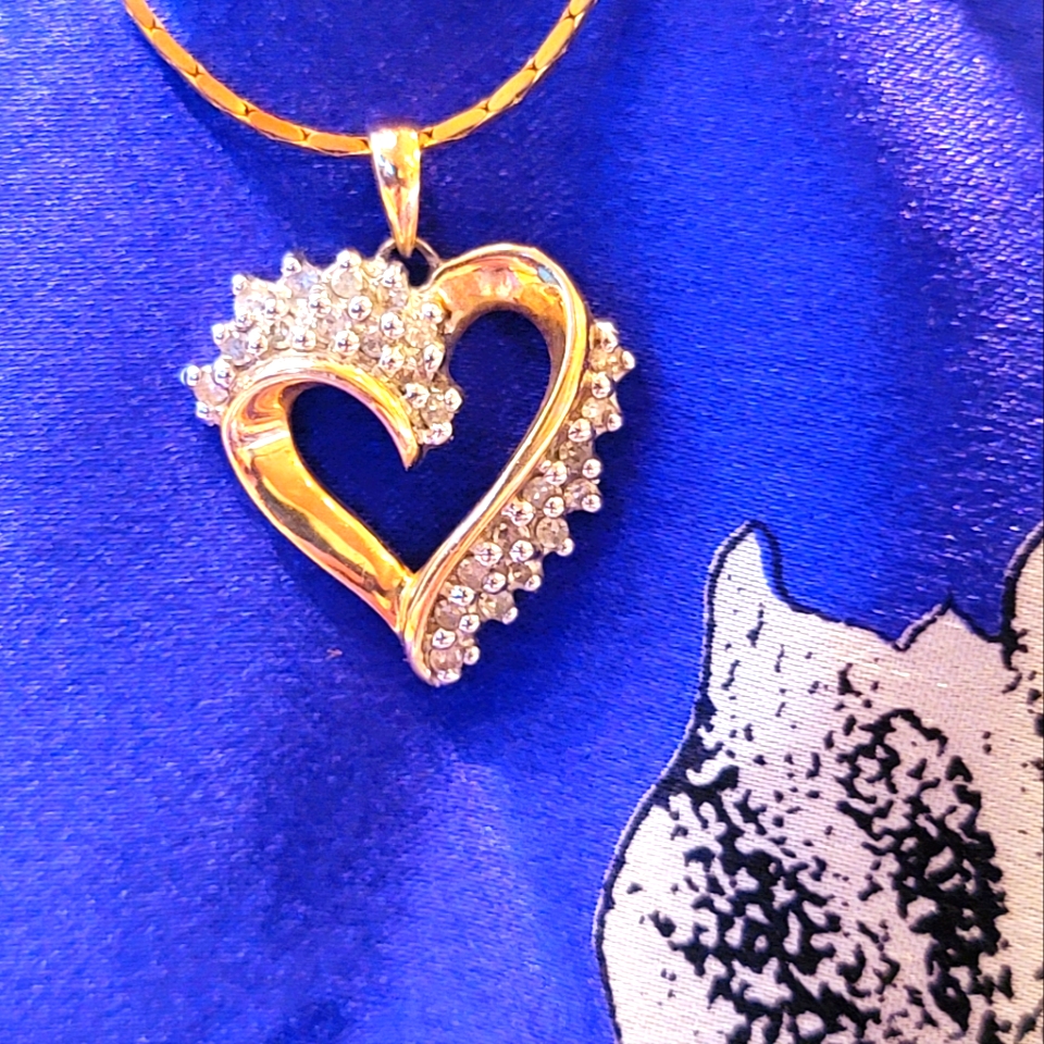 10k Yellow Gold Diamond Heart Pendant Charm Estate Vintage